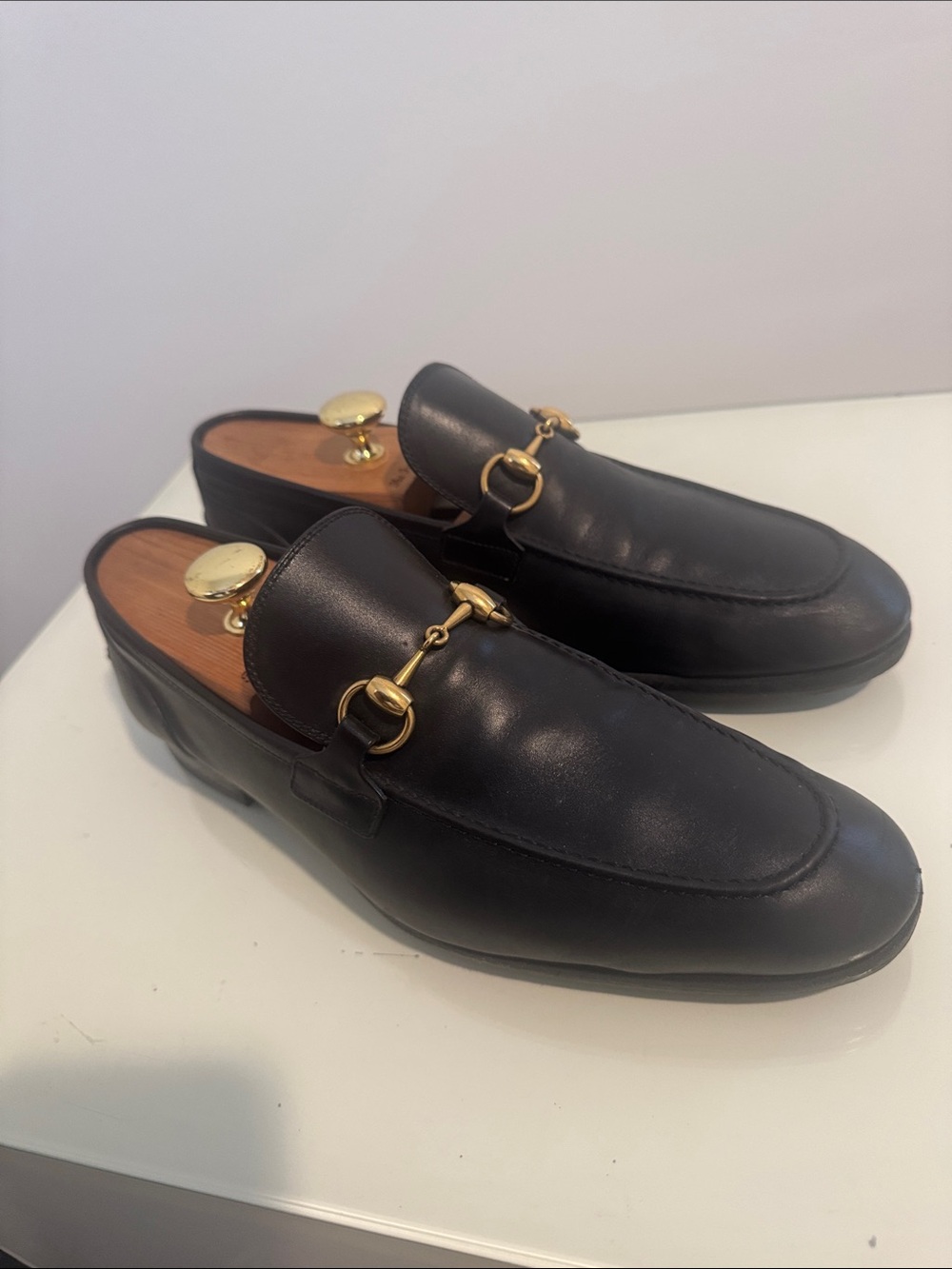 Gucci Black Leather Horsebit Slip-On Loafers